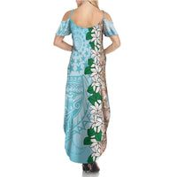 Cook Islands Tiare Maori With Conch Shell Summer Maxi Dress Pasifika Fest Polynesian Tattoo Turquoise LT14 - Polynesian Pride