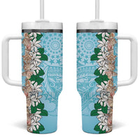 Cook Islands Tiare Maori With Conch Shell Tumbler With Handle Pasifika Fest Polynesian Tattoo Turquoise