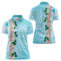 Cook Islands Tiare Maori With Conch Shell Women Polo Shirt Pasifika Fest Polynesian Tattoo Turquoise LT14 - Polynesian Pride