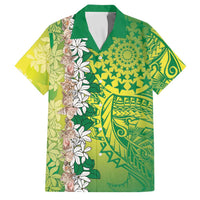 Cook Islands Tiare Maori With Conch Shell Family Matching Off Shoulder Maxi Dress and Hawaiian Shirt Pasifika Fest Polynesian Tattoo Green LT14 Dad's Shirt - Short Sleeve Green - Polynesian Pride