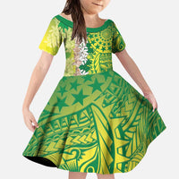 Cook Islands Tiare Maori With Conch Shell Family Matching Off Shoulder Short Dress and Hawaiian Shirt Pasifika Fest Polynesian Tattoo Green LT14 Daughter's Dress Green - Polynesian Pride