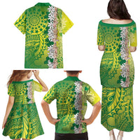 Cook Islands Tiare Maori With Conch Shell Family Matching Puletasi and Hawaiian Shirt Pasifika Fest Polynesian Tattoo Green LT14 - Polynesian Pride