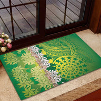 Cook Islands Tiare Maori With Conch Shell Rubber Doormat Pasifika Fest Polynesian Tattoo Green