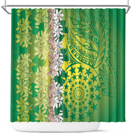 Cook Islands Tiare Maori With Conch Shell Shower Curtain Pasifika Fest Polynesian Tattoo Green
