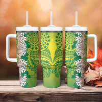 Cook Islands Tiare Maori With Conch Shell Tumbler With Handle Pasifika Fest Polynesian Tattoo Green