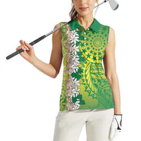 Cook Islands Tiare Maori With Conch Shell Women Sleeveless Polo Shirt Pasifika Fest Polynesian Tattoo Green LT14 - Polynesian Pride
