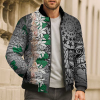 Cook Islands Tiare Maori With Conch Shell Bomber Puffer Jacket Pasifika Fest Polynesian Tattoo Black