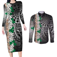 Cook Islands Tiare Maori With Conch Shell Couples Matching Long Sleeve Bodycon Dress and Long Sleeve Button Shirt Pasifika Fest Polynesian Tattoo Black LT14 Black - Polynesian Pride
