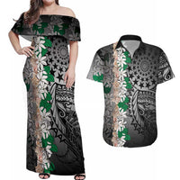 Cook Islands Tiare Maori With Conch Shell Couples Matching Off Shoulder Maxi Dress and Hawaiian Shirt Pasifika Fest Polynesian Tattoo Black LT14 Black - Polynesian Pride