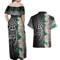 Cook Islands Tiare Maori With Conch Shell Couples Matching Off Shoulder Maxi Dress and Hawaiian Shirt Pasifika Fest Polynesian Tattoo Black LT14 - Polynesian Pride