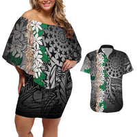 Cook Islands Tiare Maori With Conch Shell Couples Matching Off Shoulder Short Dress and Hawaiian Shirt Pasifika Fest Polynesian Tattoo Black LT14 Black - Polynesian Pride