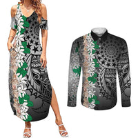 Cook Islands Tiare Maori With Conch Shell Couples Matching Summer Maxi Dress and Long Sleeve Button Shirt Pasifika Fest Polynesian Tattoo Black LT14 Black - Polynesian Pride