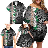 Cook Islands Tiare Maori With Conch Shell Family Matching Off Shoulder Short Dress and Hawaiian Shirt Pasifika Fest Polynesian Tattoo Black LT14 - Polynesian Pride