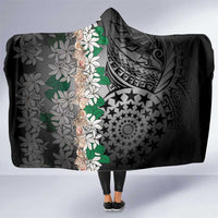 Cook Islands Tiare Maori With Conch Shell Hooded Blanket Pasifika Fest Polynesian Tattoo Black