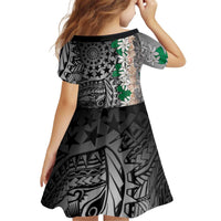 Cook Islands Tiare Maori With Conch Shell Kid Short Sleeve Dress Pasifika Fest Polynesian Tattoo Black