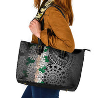 Cook Islands Tiare Maori With Conch Shell Leather Tote Bag Pasifika Fest Polynesian Tattoo Black