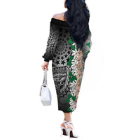 Cook Islands Tiare Maori With Conch Shell Off The Shoulder Long Sleeve Dress Pasifika Fest Polynesian Tattoo Black LT14 - Polynesian Pride