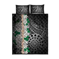 Cook Islands Tiare Maori With Conch Shell Quilt Bed Set Pasifika Fest Polynesian Tattoo Black