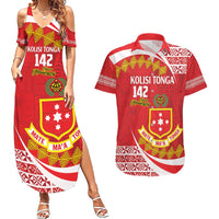 Personalised Kolisi Tonga College Atele Couples Matching Summer Maxi Dress and Hawaiian Shirt Mate Maa Tonga 142 Years Anniversary LT14 Red - Polynesian Pride