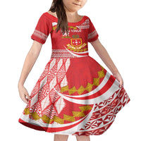 Personalised Kolisi Tonga College Atele Family Matching Off The Shoulder Long Sleeve Dress and Hawaiian Shirt Mate Maa Tonga 142 Years Anniversary LT14 Daughter's Dress Red - Polynesian Pride
