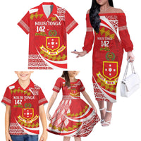 Personalised Kolisi Tonga College Atele Family Matching Off The Shoulder Long Sleeve Dress and Hawaiian Shirt Mate Maa Tonga 142 Years Anniversary LT14 - Polynesian Pride