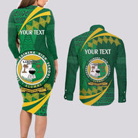 Personalised Tonga Liahona-Saineha High School Couples Matching Long Sleeve Bodycon Dress and Long Sleeve Button Shirt Happy 76 Years Anniversary LT14 - Polynesian Pride