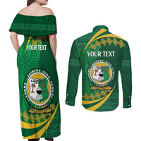 Personalised Tonga Liahona-Saineha High School Couples Matching Off Shoulder Maxi Dress and Long Sleeve Button Shirt Happy 76 Years Anniversary LT14 - Polynesian Pride