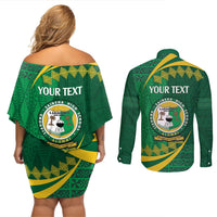 Personalised Tonga Liahona-Saineha High School Couples Matching Off Shoulder Short Dress and Long Sleeve Button Shirt Happy 76 Years Anniversary LT14 - Polynesian Pride