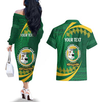 Personalised Tonga Liahona-Saineha High School Couples Matching Off The Shoulder Long Sleeve Dress and Hawaiian Shirt Happy 76 Years Anniversary LT14 - Polynesian Pride