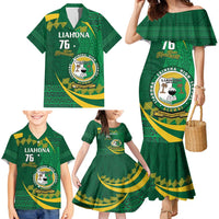 Personalised Tonga Liahona-Saineha High School Family Matching Mermaid Dress and Hawaiian Shirt Happy 76 Years Anniversary LT14 - Polynesian Pride