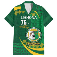 Personalised Tonga Liahona-Saineha High School Family Matching Puletasi and Hawaiian Shirt Happy 76 Years Anniversary LT14 Dad's Shirt - Short Sleeve Green - Polynesian Pride