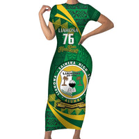 Personalised Tonga Liahona-Saineha High School Family Matching Short Sleeve Bodycon Dress and Hawaiian Shirt Happy 76 Years Anniversary LT14 Mom's Dress Green - Polynesian Pride