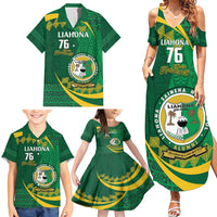Personalised Tonga Liahona-Saineha High School Family Matching Summer Maxi Dress and Hawaiian Shirt Happy 76 Years Anniversary LT14 - Polynesian Pride