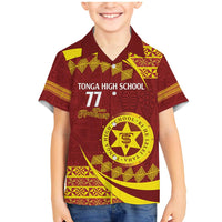 Personalised Tonga High School Family Matching Mermaid Dress and Hawaiian Shirt Happy 77 Years Anniversary LT14 Son's Shirt Maroon - Polynesian Pride