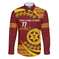 Personalised Tonga High School Family Matching Off The Shoulder Long Sleeve Dress and Hawaiian Shirt Happy 77 Years Anniversary LT14 Dad's Shirt - Long Sleeve Maroon - Polynesian Pride
