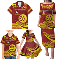 Personalised Tonga High School Family Matching Puletasi and Hawaiian Shirt Happy 77 Years Anniversary LT14 - Polynesian Pride