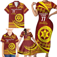 Personalised Tonga High School Family Matching Short Sleeve Bodycon Dress and Hawaiian Shirt Happy 77 Years Anniversary LT14 - Polynesian Pride