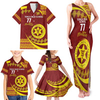 Personalised Tonga High School Family Matching Tank Maxi Dress and Hawaiian Shirt Happy 77 Years Anniversary LT14 - Polynesian Pride