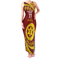 Personalised Tonga High School Family Matching Tank Maxi Dress and Hawaiian Shirt Happy 77 Years Anniversary LT14 Mom's Dress Maroon - Polynesian Pride