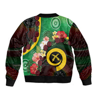 Long God Yumi Stanap Vanuatu Bomber Jacket Tropical Flowers Aboriginal Pattern