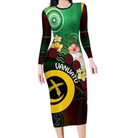 Long God Yumi Stanap Vanuatu Family Matching Long Sleeve Bodycon Dress and Hawaiian Shirt Tropical Flowers Aboriginal Pattern LT14 Mom's Dress Green - Polynesian Pride