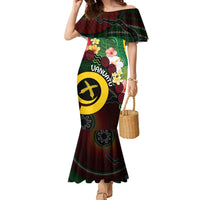 Long God Yumi Stanap Vanuatu Family Matching Mermaid Dress and Hawaiian Shirt Tropical Flowers Aboriginal Pattern LT14 Mom's Dress Green - Polynesian Pride