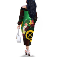 Long God Yumi Stanap Vanuatu Family Matching Off The Shoulder Long Sleeve Dress and Hawaiian Shirt Tropical Flowers Aboriginal Pattern LT14 - Polynesian Pride