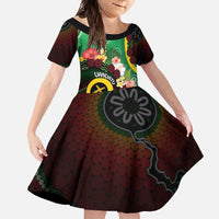 Long God Yumi Stanap Vanuatu Family Matching Off Shoulder Maxi Dress and Hawaiian Shirt Tropical Flowers Aboriginal Pattern LT14 Daughter's Dress Green - Polynesian Pride