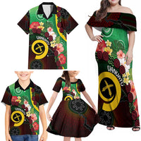 Long God Yumi Stanap Vanuatu Family Matching Off Shoulder Maxi Dress and Hawaiian Shirt Tropical Flowers Aboriginal Pattern LT14 - Polynesian Pride