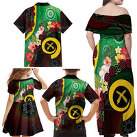 Long God Yumi Stanap Vanuatu Family Matching Off Shoulder Maxi Dress and Hawaiian Shirt Tropical Flowers Aboriginal Pattern LT14 - Polynesian Pride