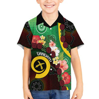 Long God Yumi Stanap Vanuatu Family Matching Off Shoulder Maxi Dress and Hawaiian Shirt Tropical Flowers Aboriginal Pattern LT14 Son's Shirt Green - Polynesian Pride