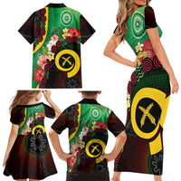 Long God Yumi Stanap Vanuatu Family Matching Short Sleeve Bodycon Dress and Hawaiian Shirt Tropical Flowers Aboriginal Pattern LT14 - Polynesian Pride
