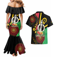Tamtam Drum Vanuatu Couples Matching Mermaid Dress and Hawaiian Shirt Boar Tusk Aboriginal Flag Style LT14 - Polynesian Pride