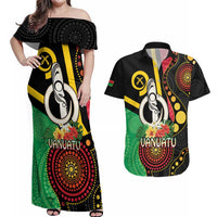 Tamtam Drum Vanuatu Couples Matching Off Shoulder Maxi Dress and Hawaiian Shirt Boar Tusk Aboriginal Flag Style LT14 Black - Polynesian Pride